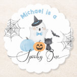 Spooky One Halloween Birthday blue Boo Paper Coaster<br><div class="desc">Spooky One Halloween Birthday blue Boo Paper Coaste
Matching items available.</div>