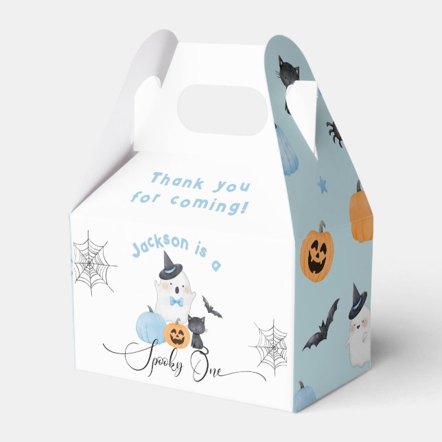 Spooky One Halloween birthday blue boy pumpkins Favor Boxes (Front Side)