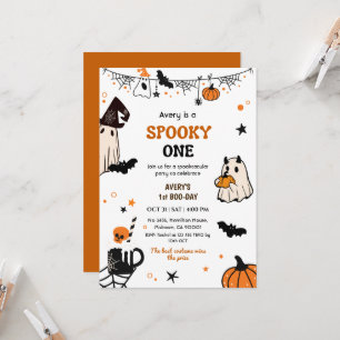 Spooky One Halloween Birthday Ghost Whimsical Cute Invitation
