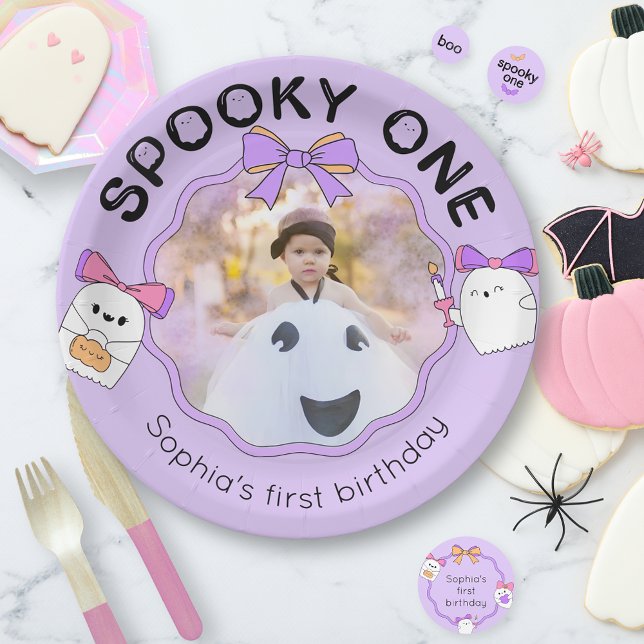 Spooky One Halloween Birthday Photo Paper Plates (Creator Uploaded)