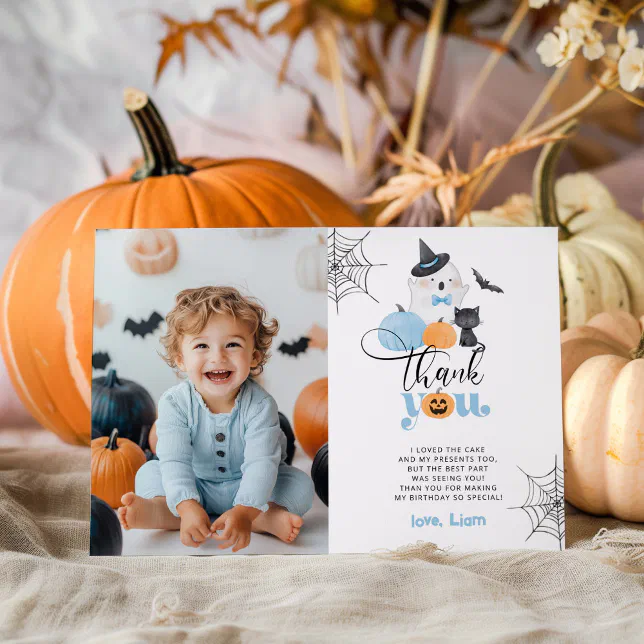 Spooky One Halloween birthday photo thank you card | Zazzle