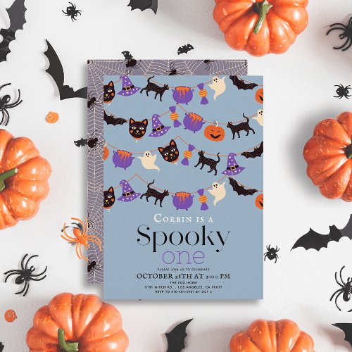 Spooky One Halloween Blue 1st Birthday Invitation