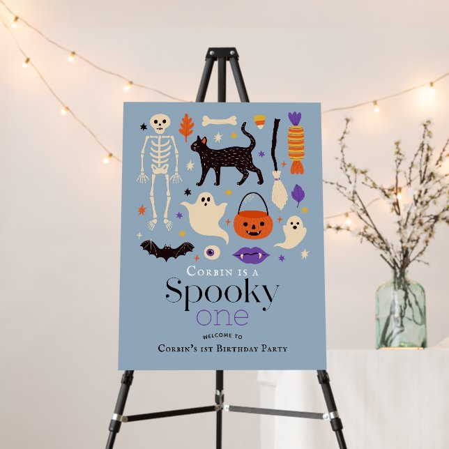 Spooky One Halloween Blue 1st Birthday Welcome Foam Board (In Situ (Stand))