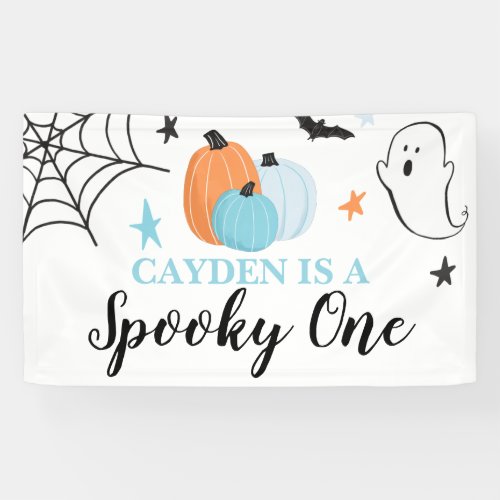 Spooky One Halloween blue pumpkins 1st Birthday Banner