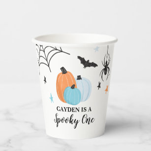 Spooky One Halloween blue Pumpkins 1st Birthday Paper Cups