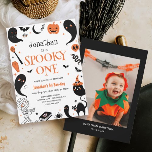 Spooky One Halloween Boy Photo 1st Birthday Invitation