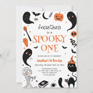Spooky One Halloween Boy Photo 1st Birthday Invitation