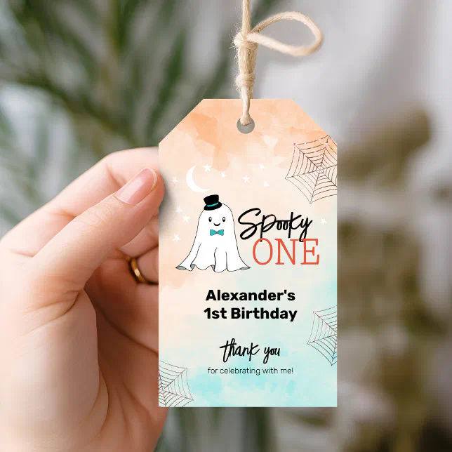 Spooky One Halloween Boys 1st Birthday Party Favor Gift Tags | Zazzle