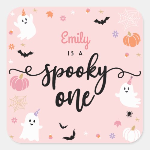 Spooky One Halloween Cute Ghost 1st Birthday Favor Square Sticker