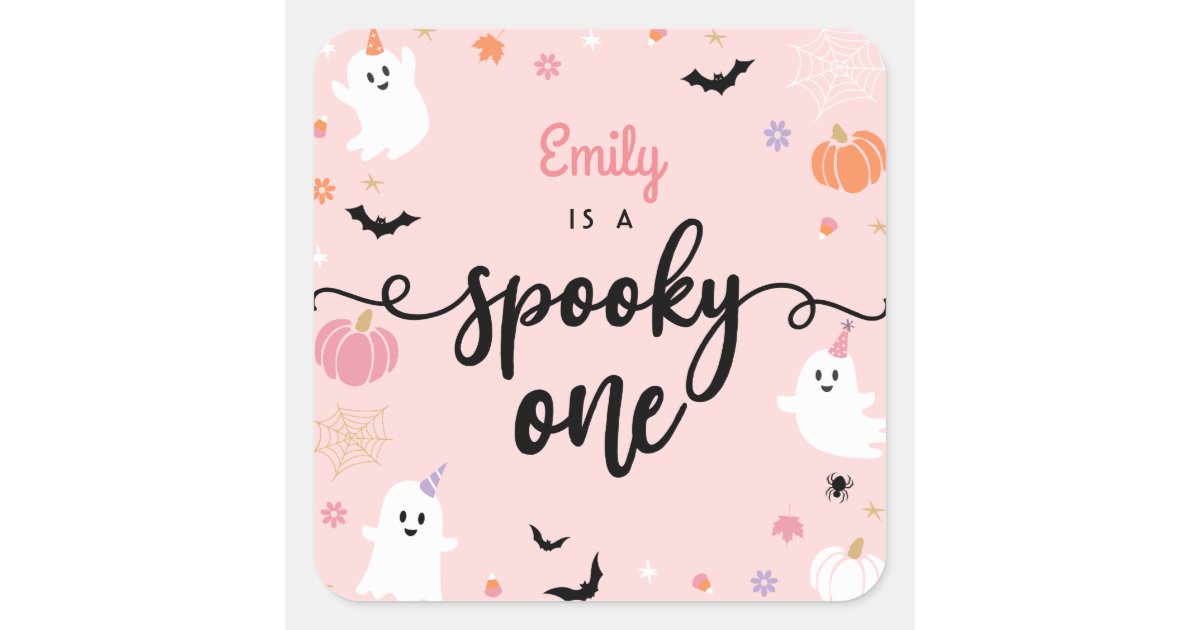 Spooky One Halloween Cute Ghost 1st Birthday Favor Square Sticker | Zazzle