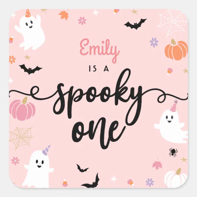 Spooky One Halloween Cute Ghost 1st Birthday Favor Square Sticker | Zazzle