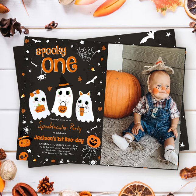 Spooky One Halloween Cute Ghost 1st Birthday  Invitation (Creator Uploaded)