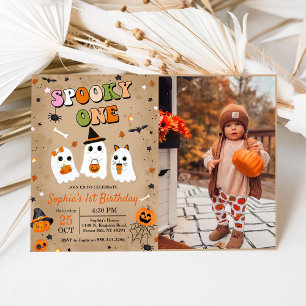 Spooky One Halloween Cute Ghost 1st Birthday Invitation