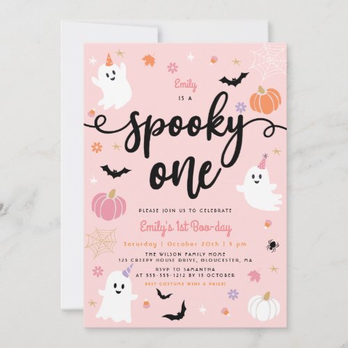 Spooky One Halloween Cute Ghost 1st Birthday Invitation