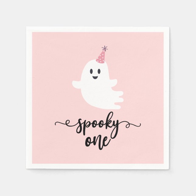 Spooky One Halloween Cute Ghost 1st Birthday Napkins (Front)