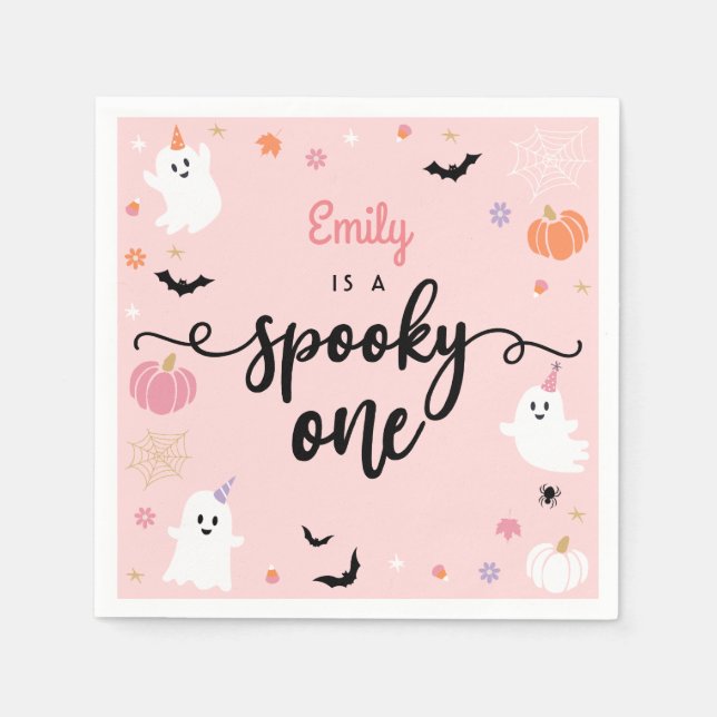 Spooky One Halloween Cute Ghost 1st Birthday Napkins (Front)