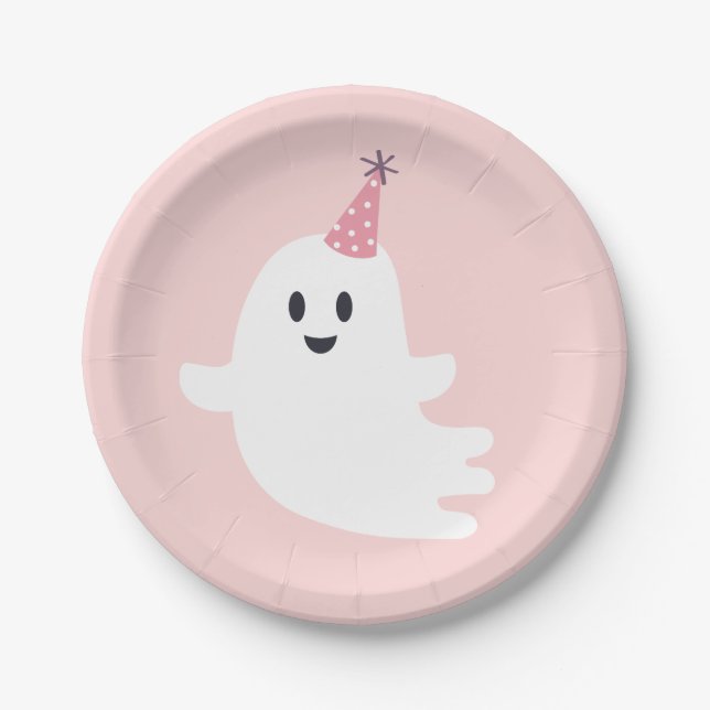 Spooky One Halloween Cute Ghost 1st Birthday  Paper Plates (Front)