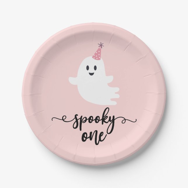 Spooky One Halloween Cute Ghost 1st Birthday Paper Plates (Front)