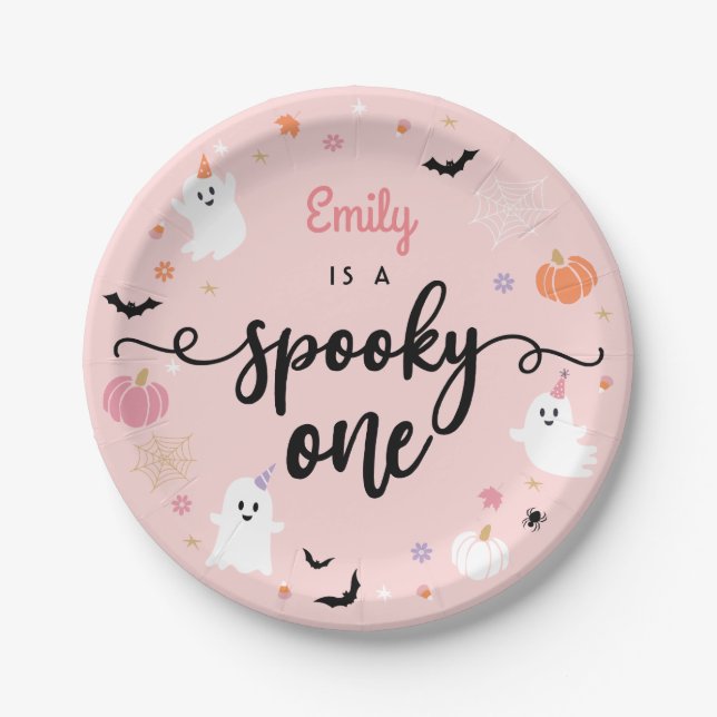 Spooky One Halloween Cute Ghost 1st Birthday Paper Plates (Front)