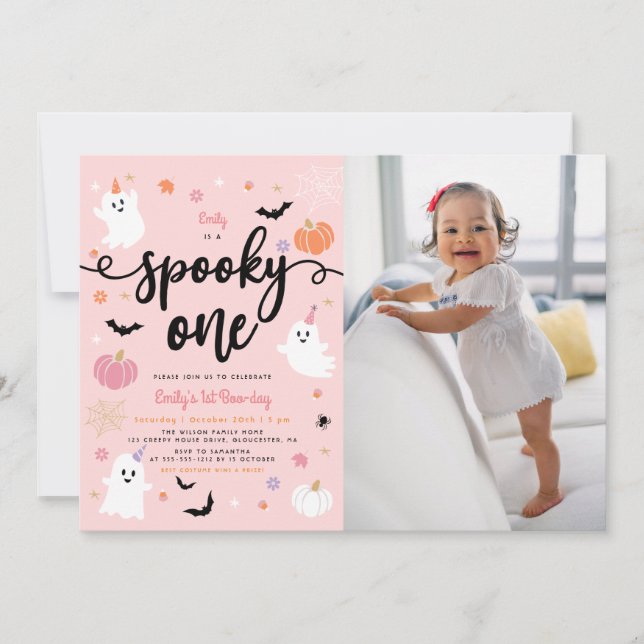Spooky One Halloween Cute Ghost 1st Birthday Photo Invitation (Front)