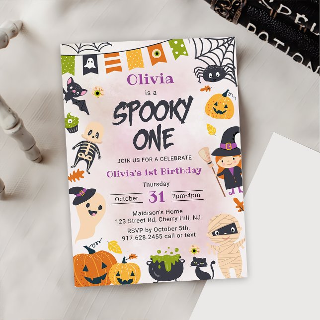 Spooky One Halloween Cute Ghost Birthday Party Invitation (Creator Uploaded)