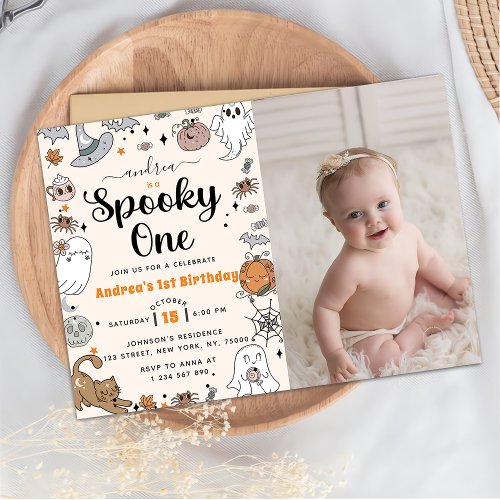 Spooky One Halloween Cute Ghost Birthday Photo Invitation