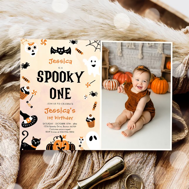 Spooky One Halloween Cute Ghost Birthday Photo Invitation (Creator Uploaded)