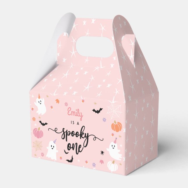 Spooky One Halloween Cute Pink Ghost 1st Birthday Favor Boxes (Front Side)