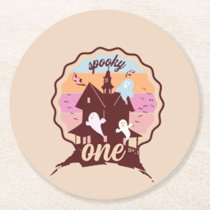 Spooky One Halloween First Birthday Ghost Party Round Paper Coaster