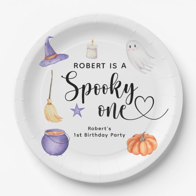 Spooky One Halloween First birthday party Paper Plates (Front)
