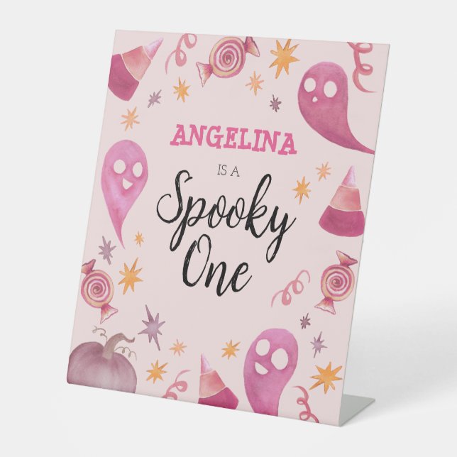 Spooky One Halloween First Birthday Party  Pedestal Sign (Front)