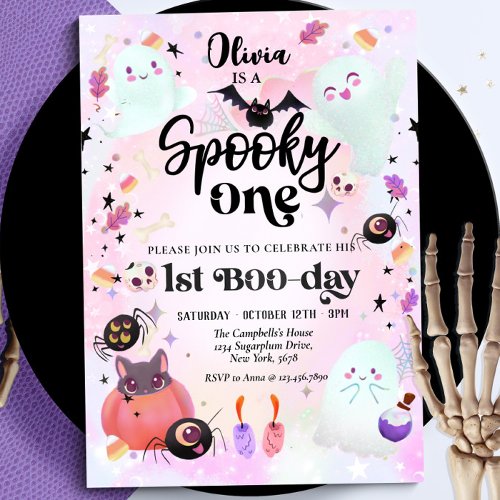 Spooky One Halloween Ghost 1st Birthday Invitation