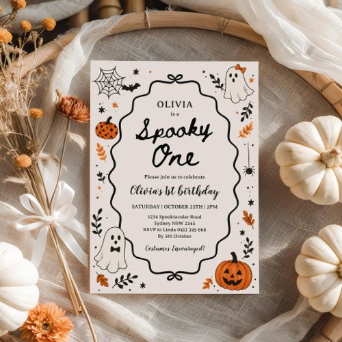 Spooky One Halloween Ghost 1st Birthday Party Invitation