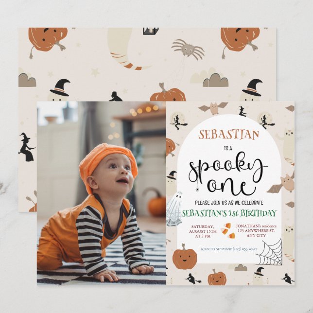 Spooky One Halloween Ghost 1st Birthday Photo Invitation (Front/Back)