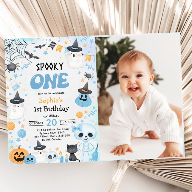 Spooky One Halloween Ghost 1st Birthday Photo Invitation (Creator Uploaded)
