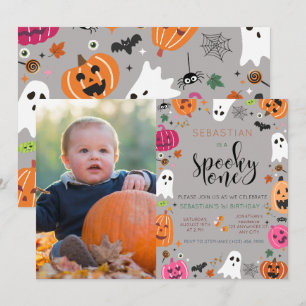  Spooky One Halloween Ghost 1st Birthday Photo Invitation