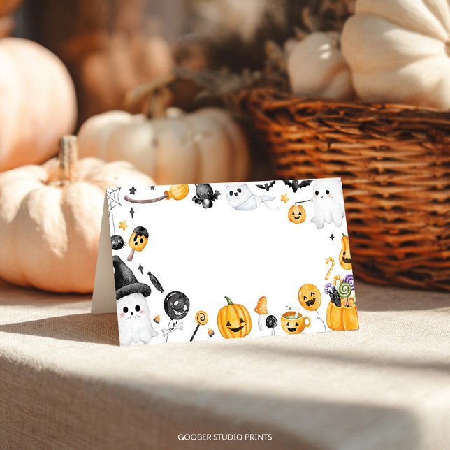 Spooky One Halloween Ghost Birthday Food Tent Place Card (Creator Uploaded)