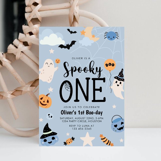 Spooky One Halloween Ghost boy Birthday Invitation (Creator Uploaded)