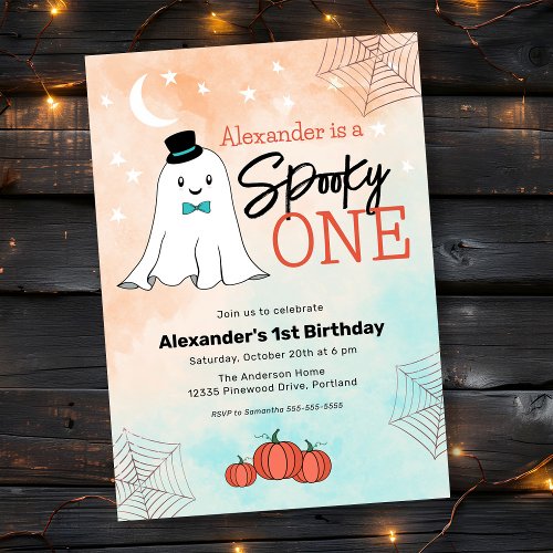 Spooky One Halloween Ghost Boys 1st Birthday Party Invitation