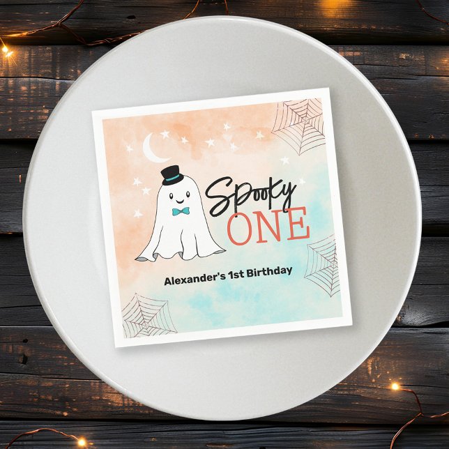 Spooky One Halloween Ghost Boys 1st Birthday Party Napkins (Creator Uploaded)