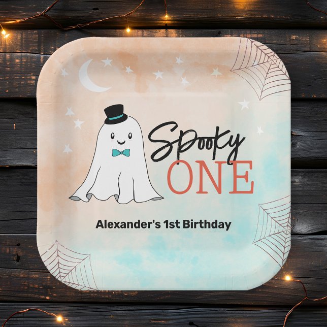 Spooky One Halloween Ghost Boys 1st Birthday Party Paper Plates (Creator Uploaded)