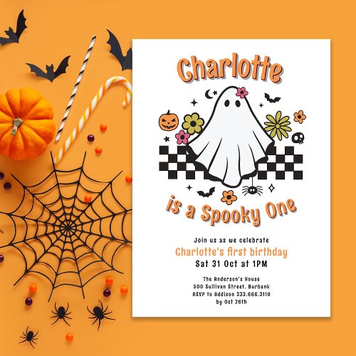 Spooky One Halloween Ghost First Birthday Party Invitation