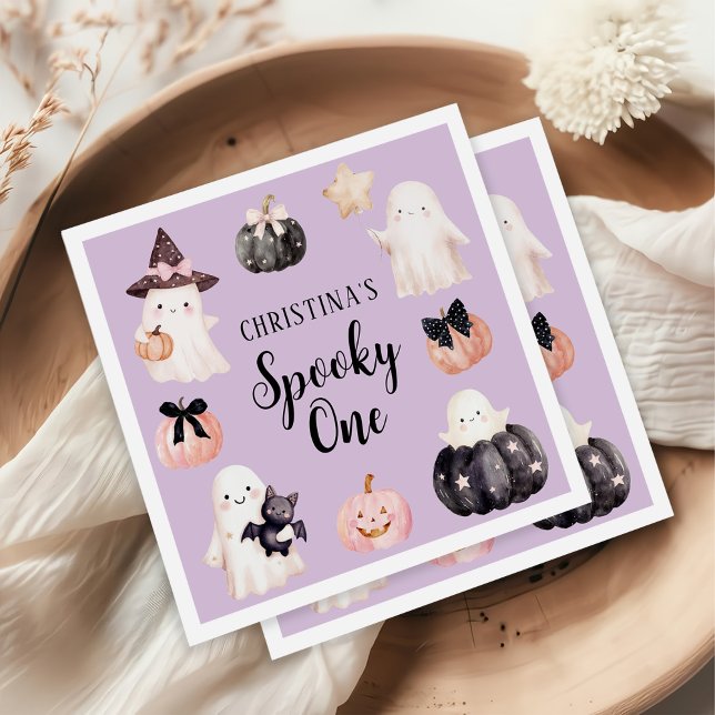 Spooky One Halloween Girl 1st Birthday Party Napkins (Creator Uploaded)