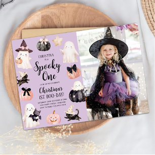 Spooky One Halloween Girl 1st Birthday Party Photo Invitation