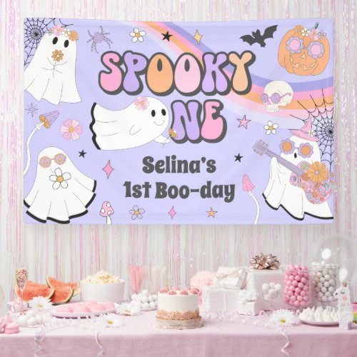 Spooky One Halloween Groovy Ghost 1st Birthday Banner