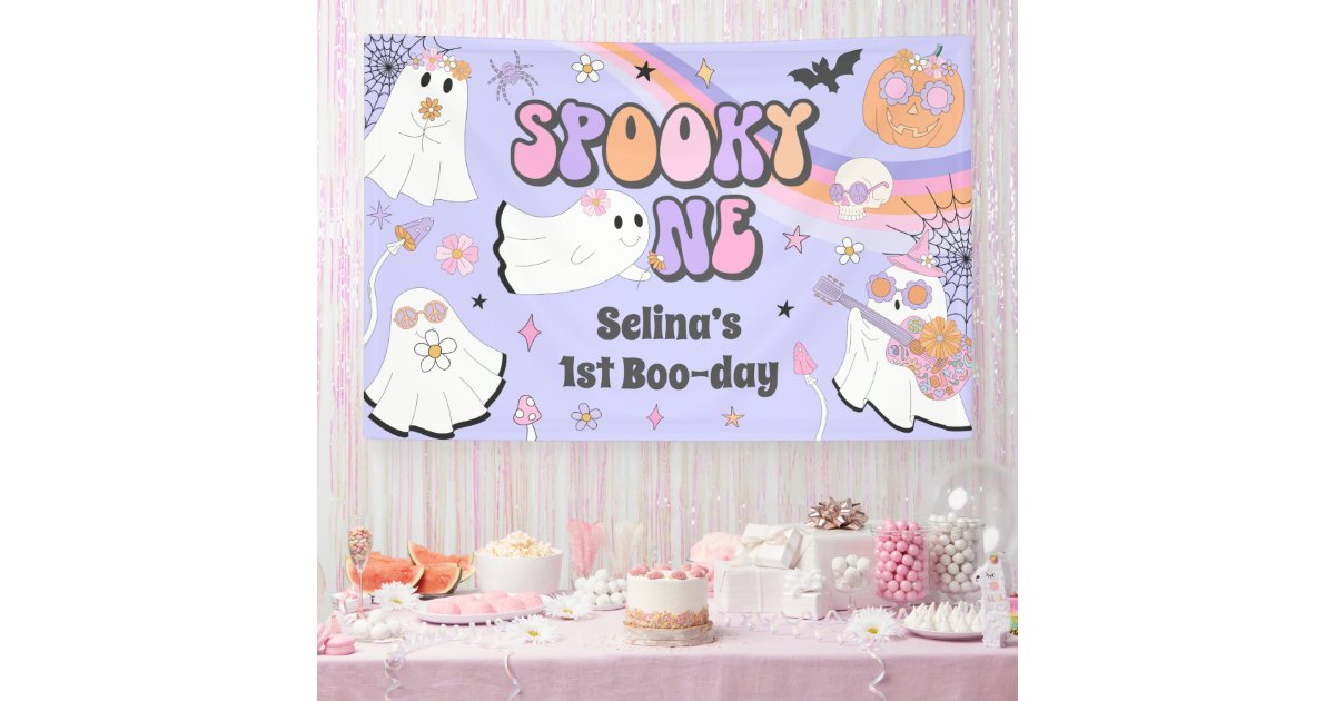 Spooky One Halloween Groovy Ghost 1st Birthday Banner | Zazzle