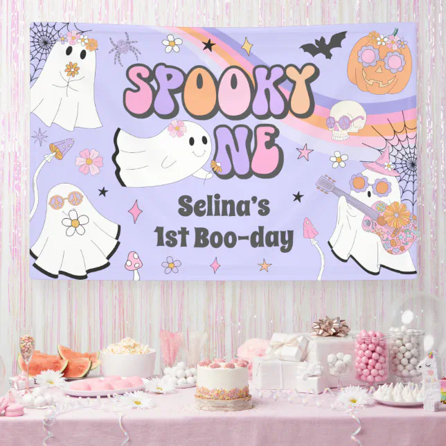 Spooky One Halloween Groovy Ghost 1st Birthday Banner | Zazzle