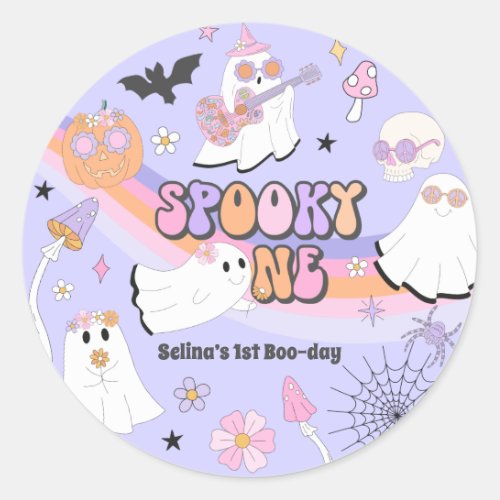 Spooky One Halloween Groovy Ghost 1st Birthday Cla Classic Round Sticker