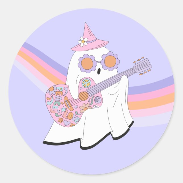Spooky One Halloween Groovy Ghost 1st Birthday Classic Round Sticker (Front)
