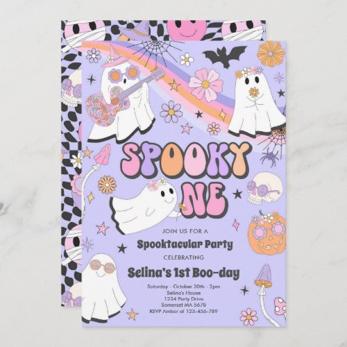 Spooky One Halloween Groovy Ghost 1st Birthday Invitation